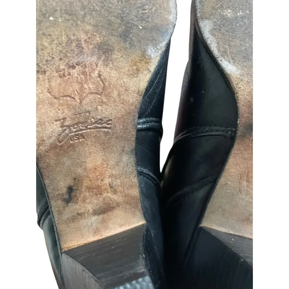 Zodiac Boots Womens 7.5 M Heeled Slouch Black Leather Metal Tip Pull On